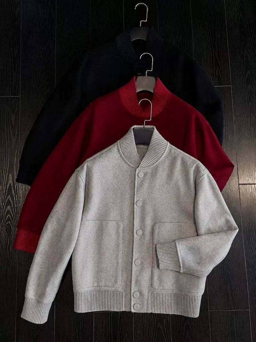 Men's Wool Blend Bomber Jacket | Ribbed Collar - Alex Shogun Men's Clothes