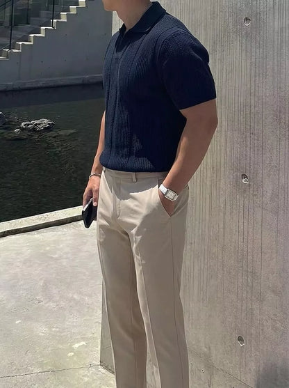 Hollow Out Knit Polo Shirt