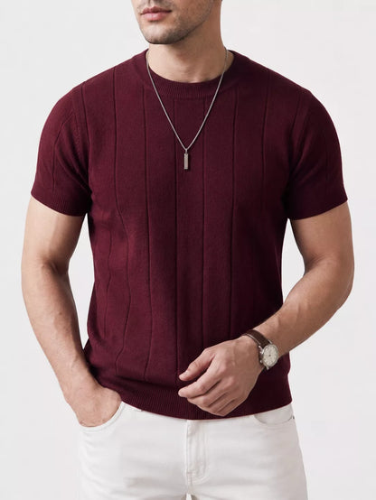 Vertical Rib Knit Tee — Red Whine | Coffee | White