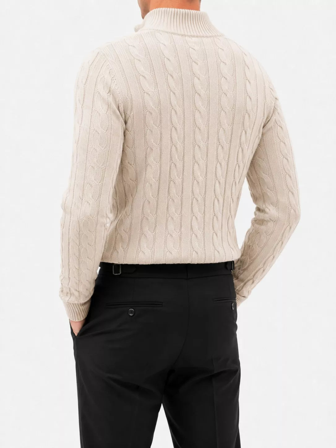 Zopfmuster-Strickpullover mit kurzem Reißverschluss