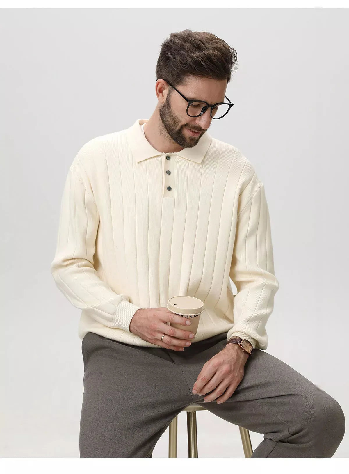 Polo Collar Sweater Vertical Ribbed - Polo Collar Sweater Vertical Ribbed Alex Shogun Men's Clothes
