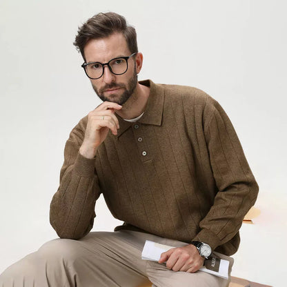 Polo Collar Sweater Vertical Ribbed - Polo Collar Sweater Vertical Ribbed Alex Shogun Men's Clothes
