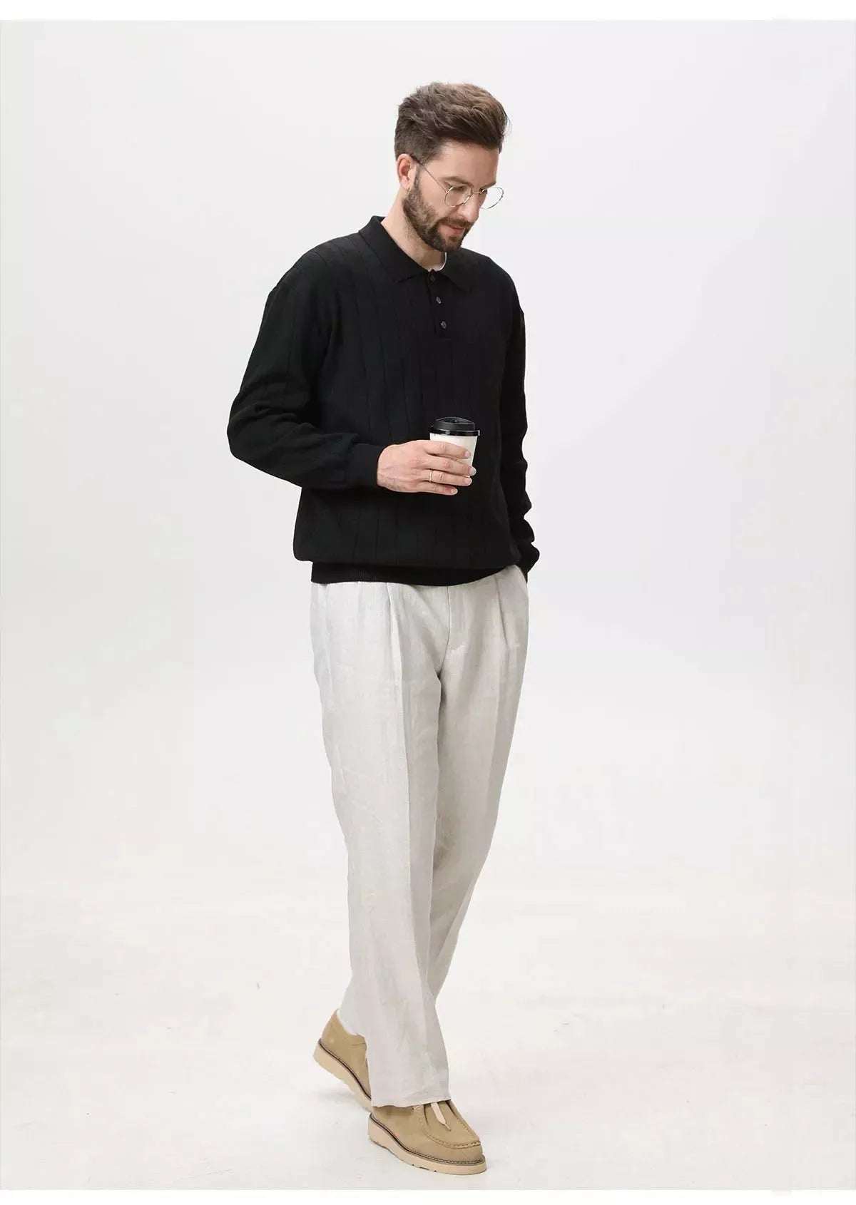 Polo Collar Sweater Vertical Ribbed - Polo Collar Sweater Vertical Ribbed Alex Shogun Men's Clothes
