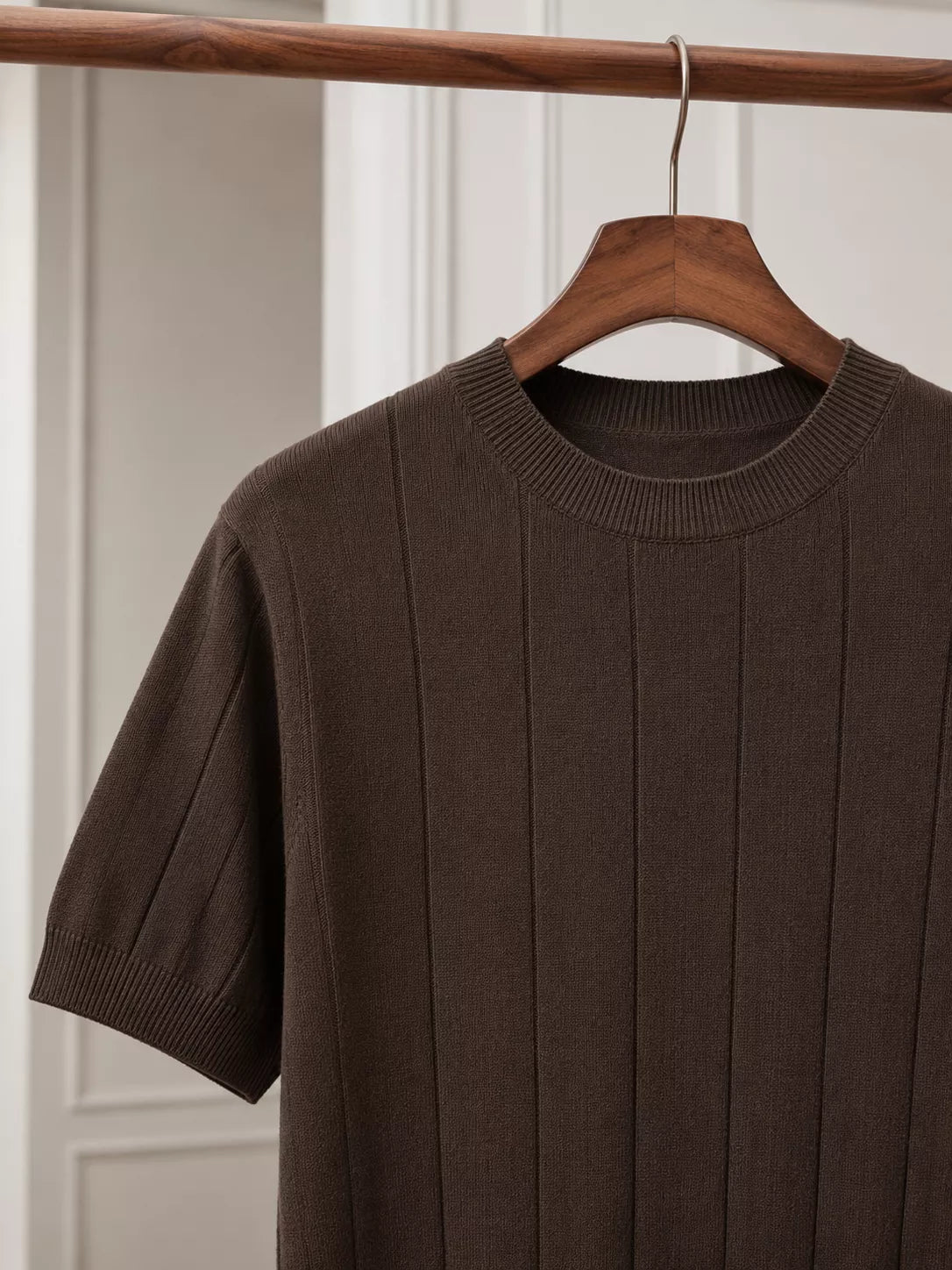 Vertical Rib Knit Tee — Red Whine | Coffee | White