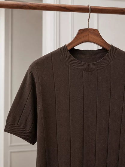 Vertical Rib Knit Tee — Red Whine | Coffee | White