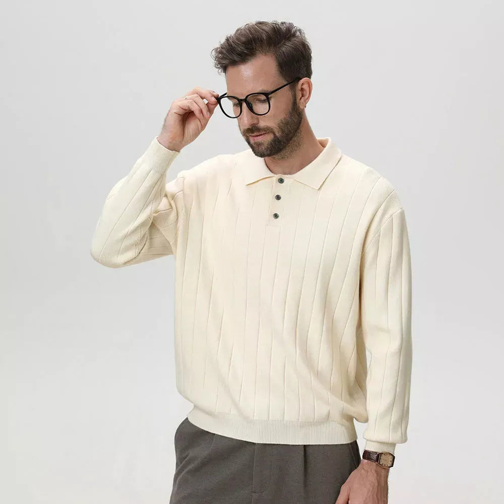 Polo Collar Sweater Vertical Ribbed - Polo Collar Sweater Vertical Ribbed Alex Shogun Men's Clothes