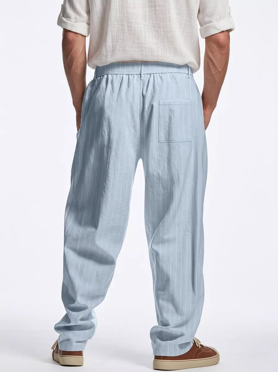 The Linear Pinstripe Trousers - Men's Pinstripe Linen Trousers | Wide leg Minimalist | Alex Shogun Alex Shogun Men's Clothes