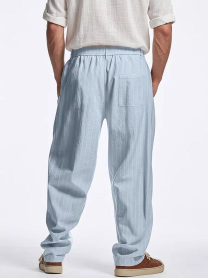 The Linear Pinstripe Trousers - Men's Pinstripe Linen Trousers | Wide leg Minimalist | Alex Shogun Alex Shogun Men's Clothes