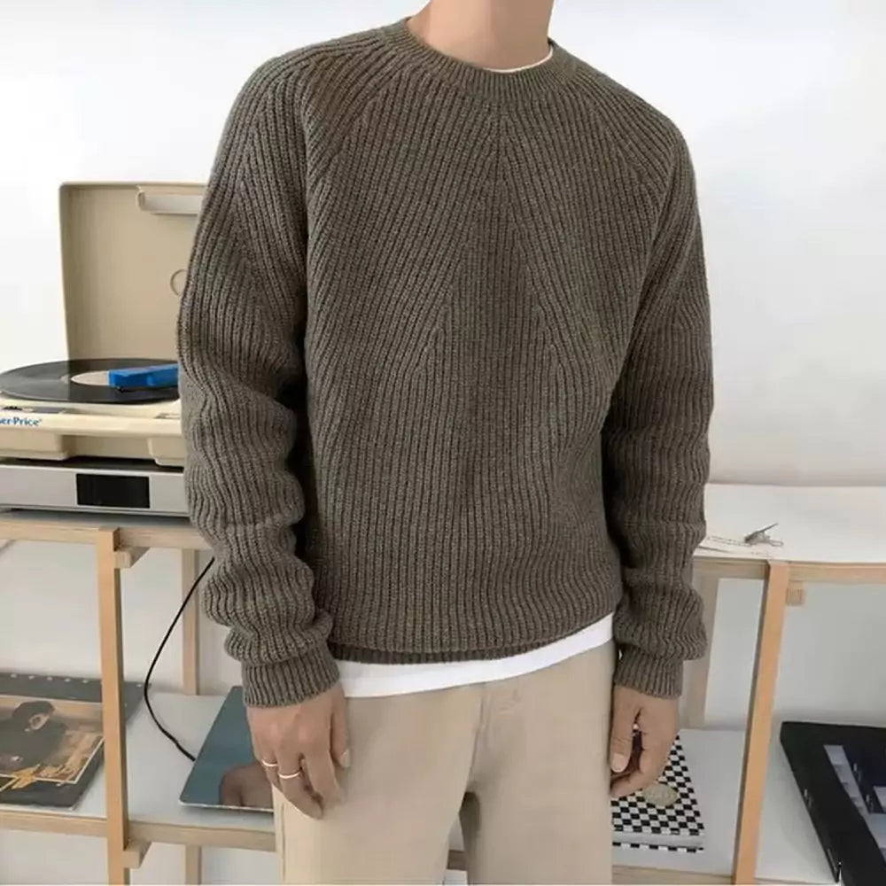 Round Collar Knit Sweater - Crew Neck Sweater: Comfortable and Stylish for Men. Shop Now Alex Shogun Men's Clothes