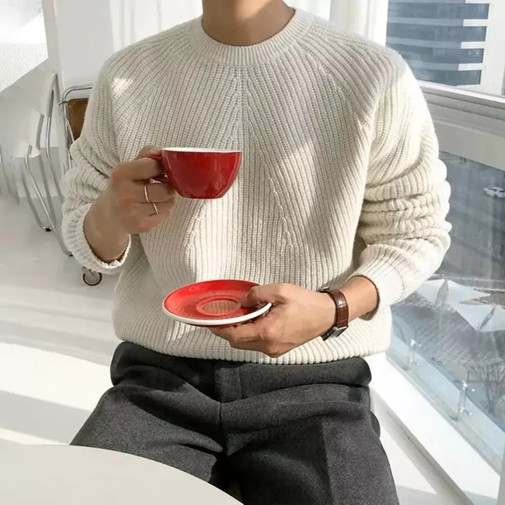 Round Collar Knit Sweater - Crew Neck Sweater: Comfortable and Stylish for Men. Shop Now Alex Shogun Men's Clothes