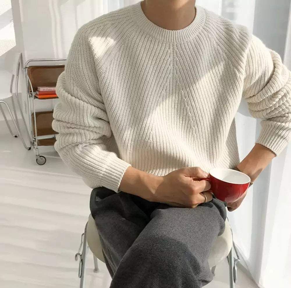 Round Collar Knit Sweater - Crew Neck Sweater: Comfortable and Stylish for Men. Shop Now Alex Shogun Men's Clothes