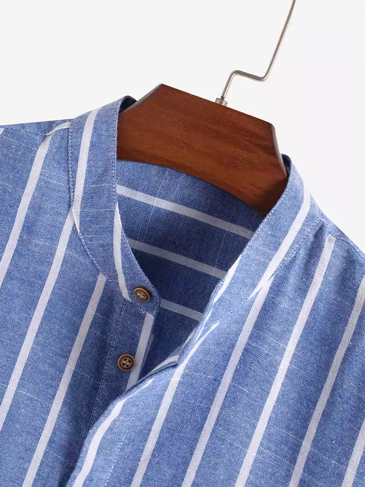 Coastal Linen Striped Short Sleeve Shirt - Men's Short Sleeve Linen Shirts: Coastal Striped - Old Money style Alex Shogun Men's Clothes