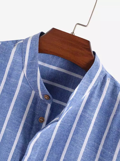 Coastal Linen Striped Short Sleeve Shirt -  #  shirt Men's Short Sleeve Linen Shirts: Coastal Striped - Old Money style 