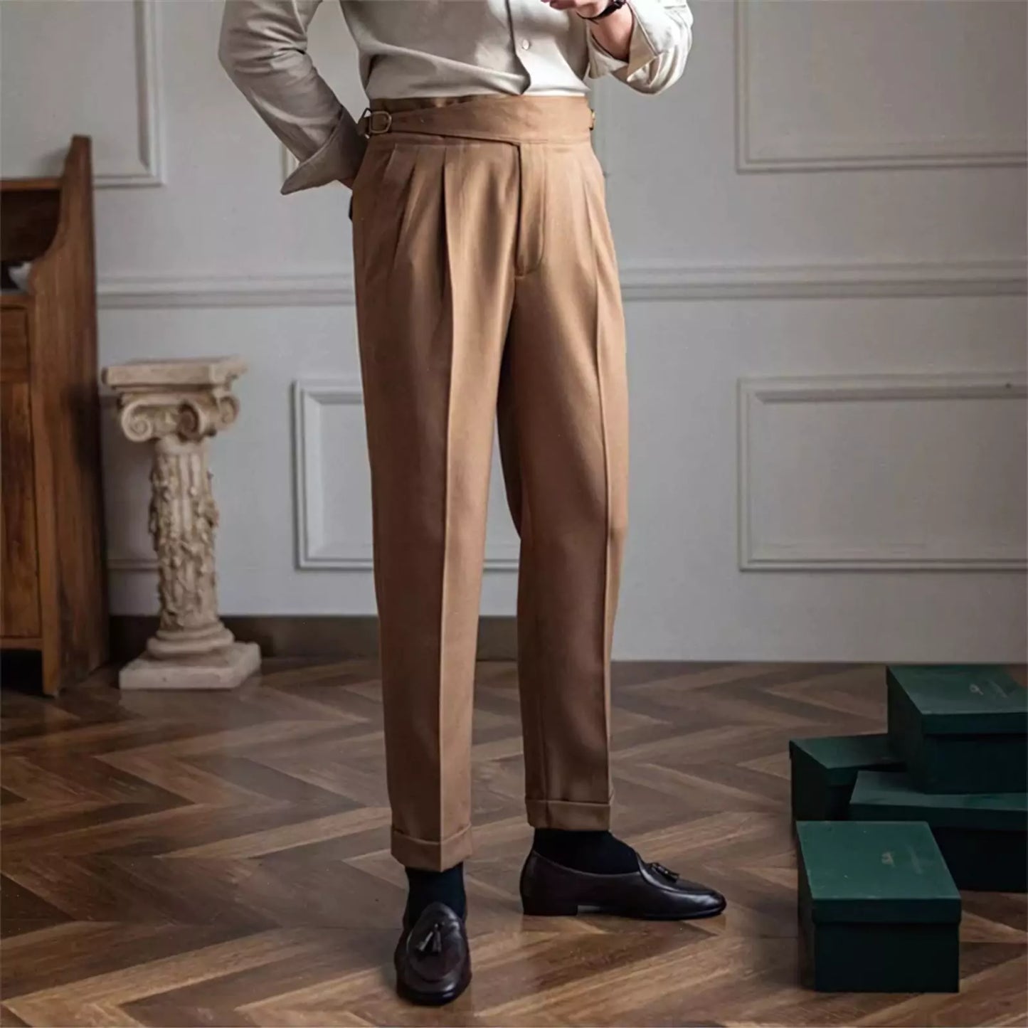 High-Waisted Cavalry Trousers - Men's High-Waisted Cavalry Suit Trousers Alex Shogun Men's Clothes