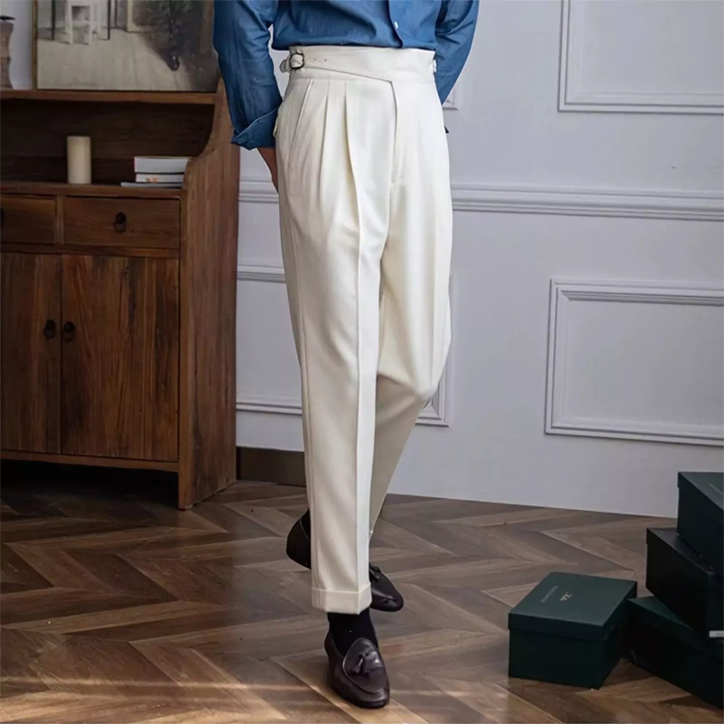 High-Waisted Cavalry Trousers -  #  pants Men's High-Waisted Cavalry Suit Trousers 