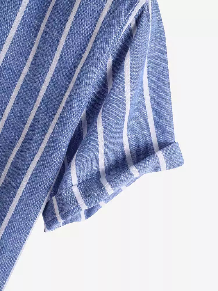 Coastal Linen Striped Short Sleeve Shirt - Men's Short Sleeve Linen Shirts: Coastal Striped - Old Money style Alex Shogun Men's Clothes