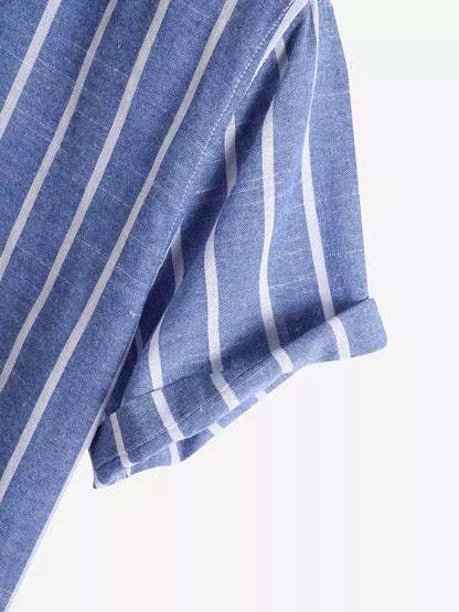 Coastal Linen Striped Short Sleeve Shirt -  #  shirt Men's Short Sleeve Linen Shirts: Coastal Striped - Old Money style 