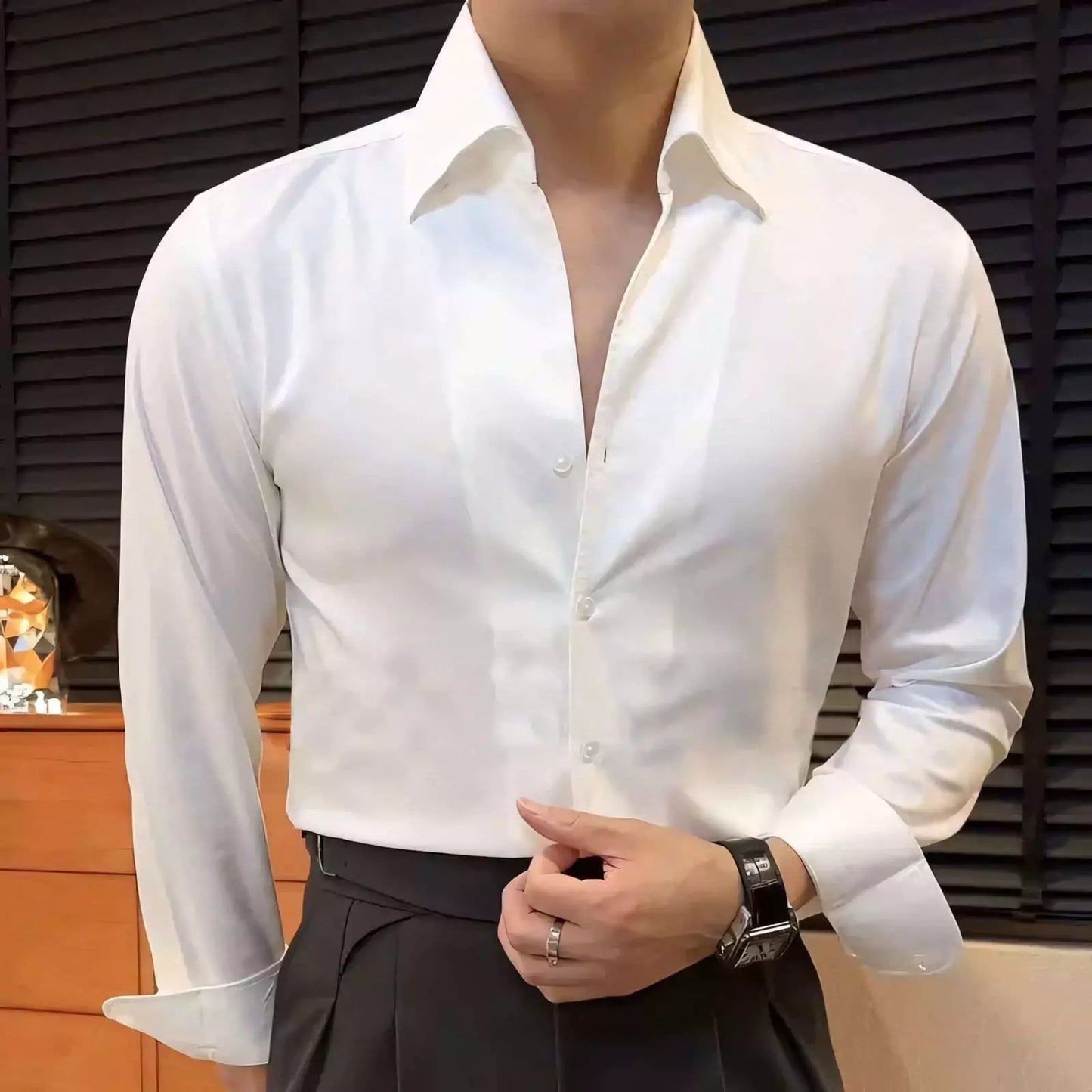 Slim Fit Long Sleeve Business Shirt -  #  shirt Men's Slim Fit Shirt for Business | Fitted Long Sleeve & Comfort  Elevate your wardrobe with our Men's Fitted Long Sleeve Business Shirt. Slim fit, elegant design, and comfortable fabric for a polished look.