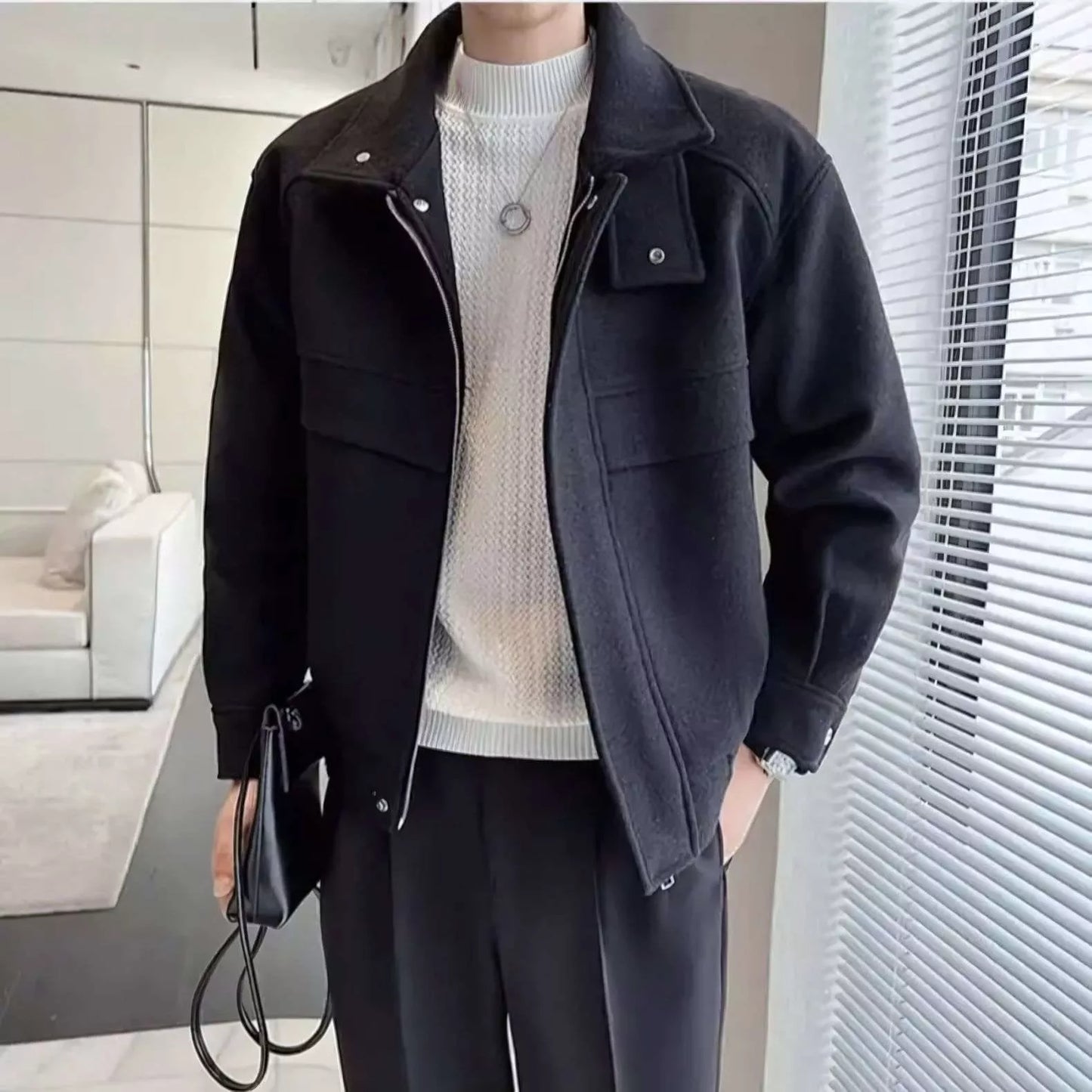 The Elite Stand Collar Woolen Jacket - The Elite Stand Collar Woolen Jacket Alex Shogun Men's Clothes