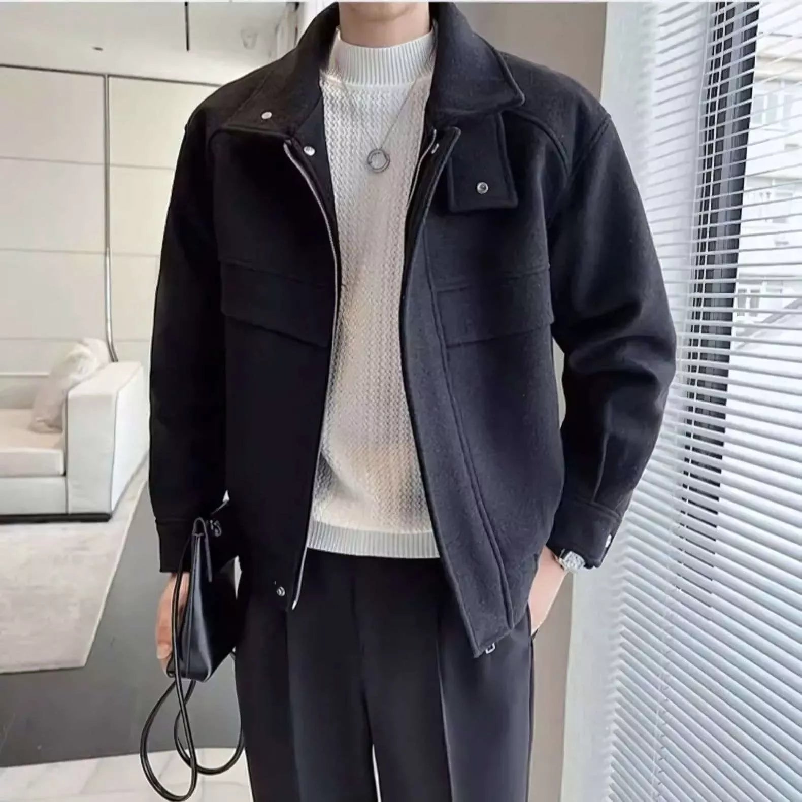 The Elite Stand Collar Woolen Jacket - The Elite Stand Collar Woolen Jacket Alex Shogun Men's Clothes