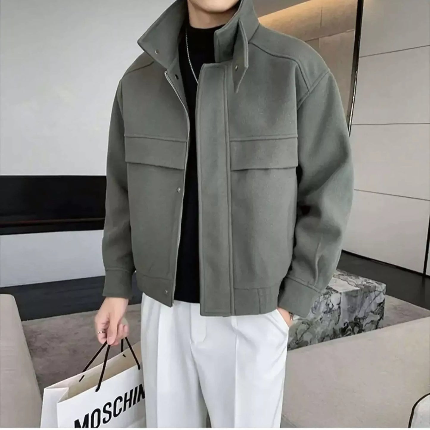 The Elite Stand Collar Woolen Jacket - The Elite Stand Collar Woolen Jacket Alex Shogun Men's Clothes