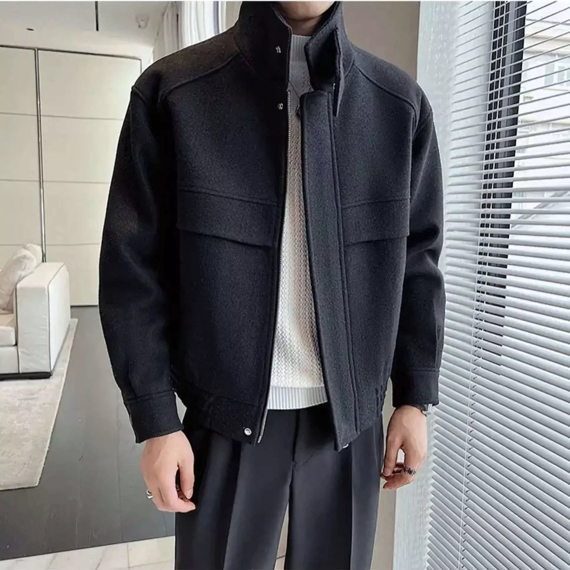 The Elite Stand Collar Woolen Jacket - Men's Stand Collar short Coat