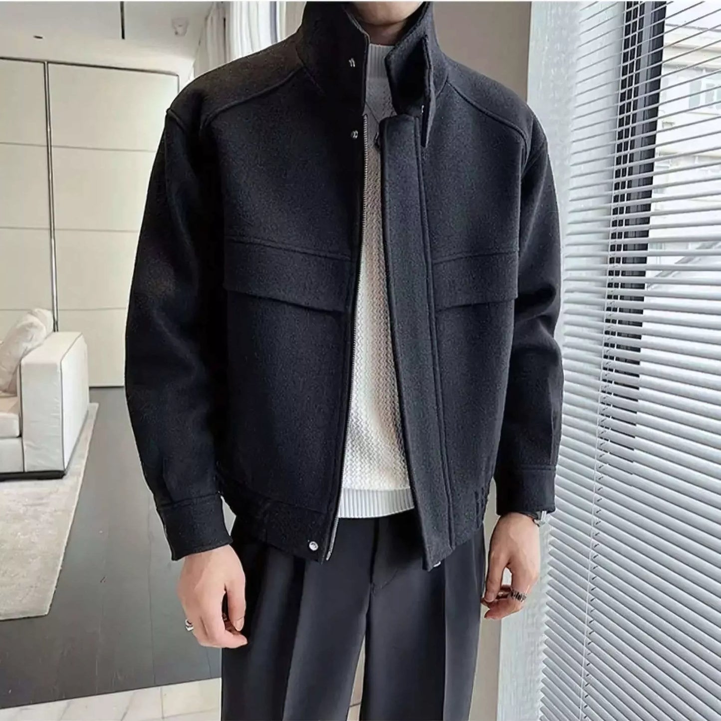 The Elite Stand Collar Woolen Jacket - The Elite Stand Collar Woolen Jacket Alex Shogun Men's Clothes