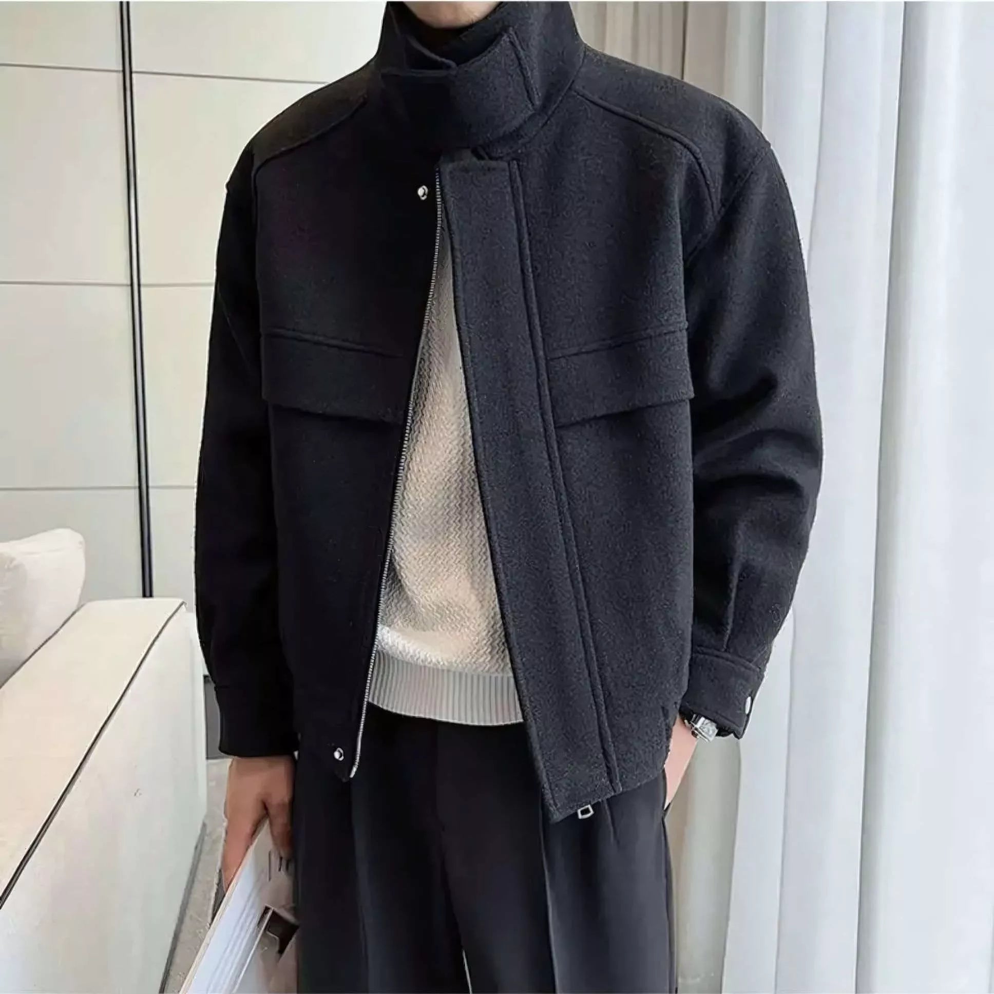 The Elite Stand Collar Woolen Jacket - Men's Stand Collar short Coat