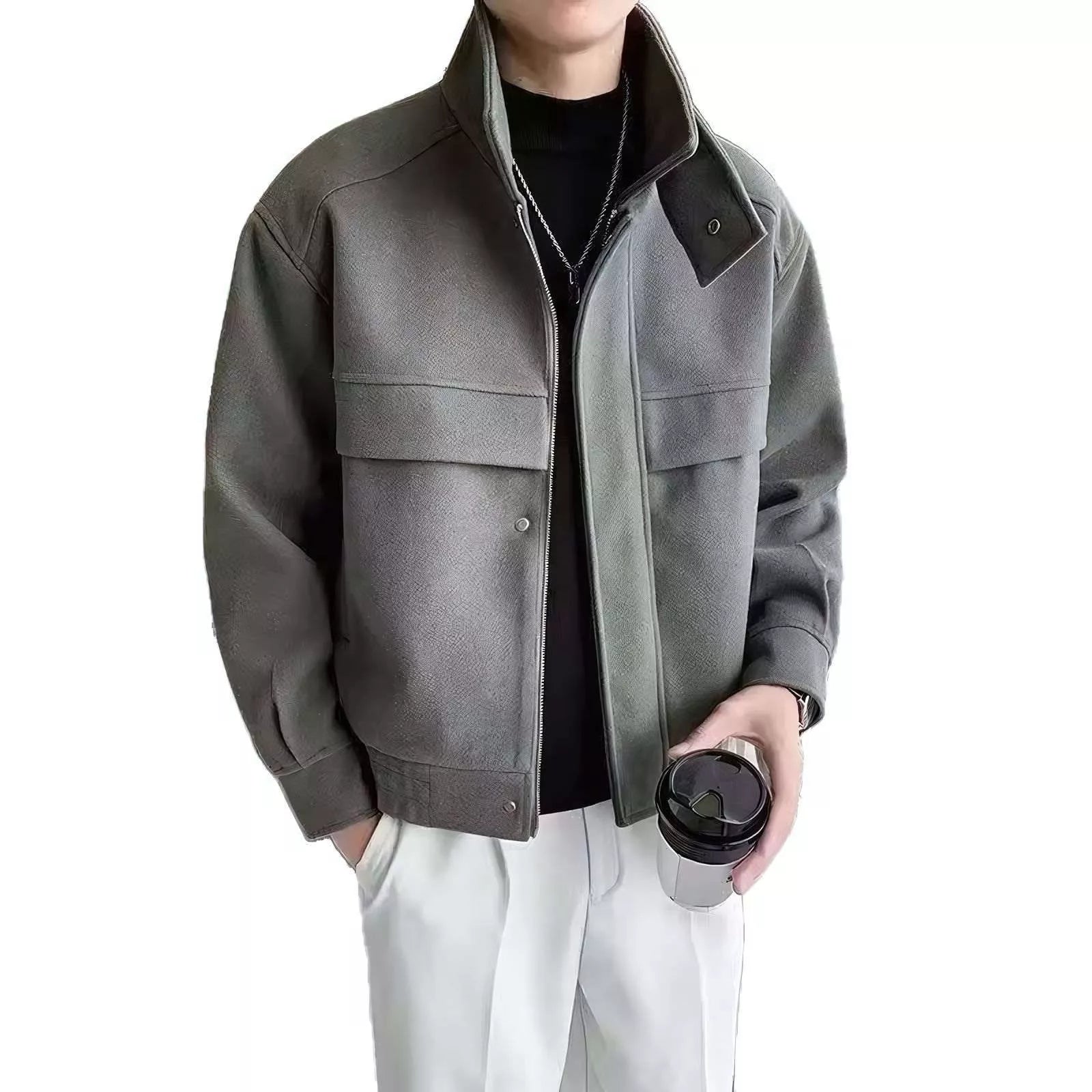 The Elite Stand Collar Woolen Jacket - The Elite Stand Collar Woolen Jacket Alex Shogun Men's Clothes