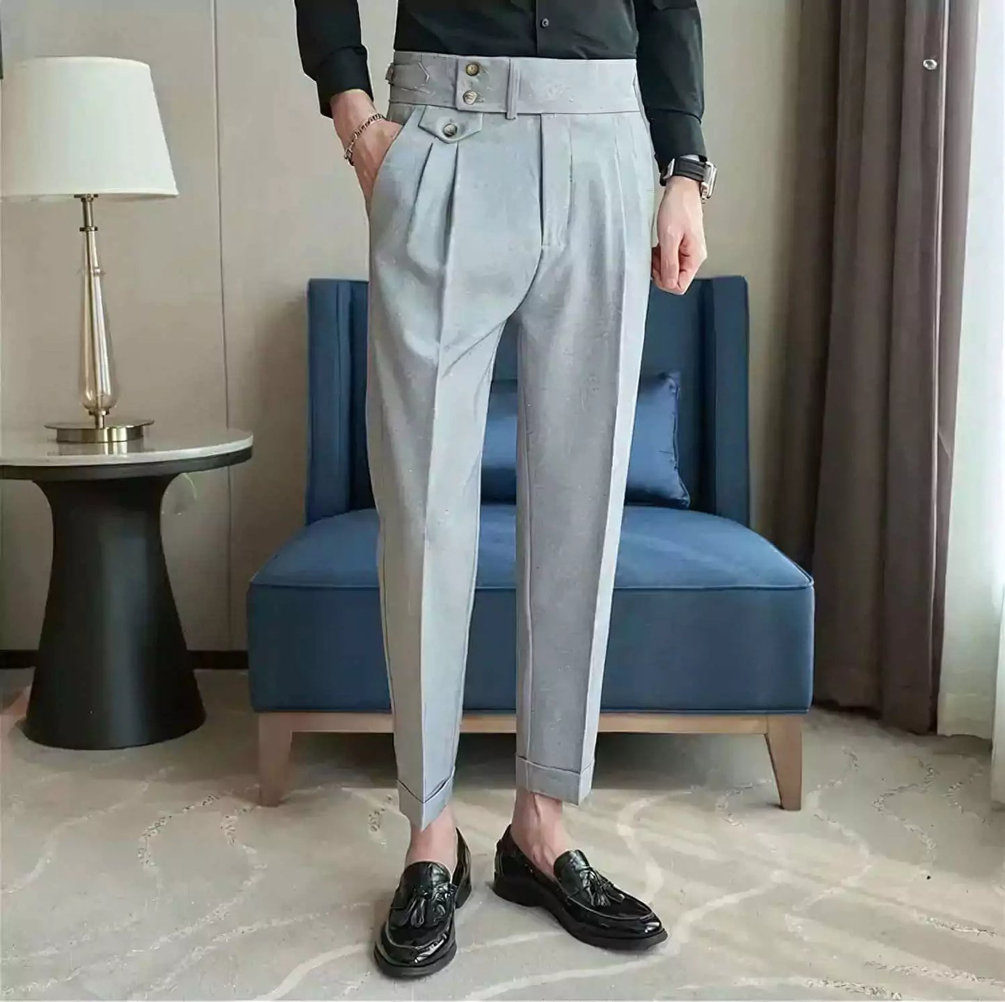 Tailored Wool Trousers -  #  pants Elevate Your Style with Men's High Waist Suit Trousers | All-Season  