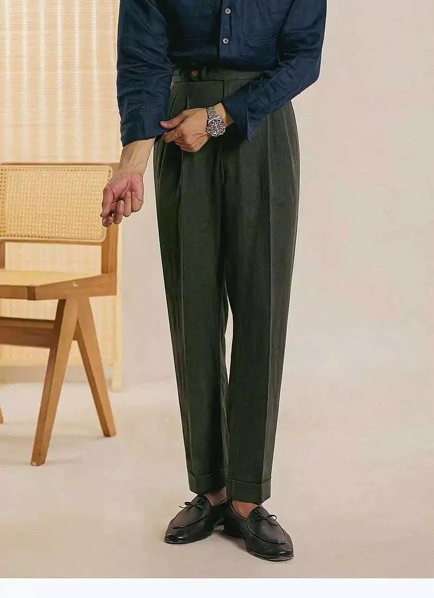 The Amalfi Linen Dress Pants - The Amalfi Linen Dress Pant | Men's High Waisted Trousers | AlexShogun Alex Shogun Men's Clothes