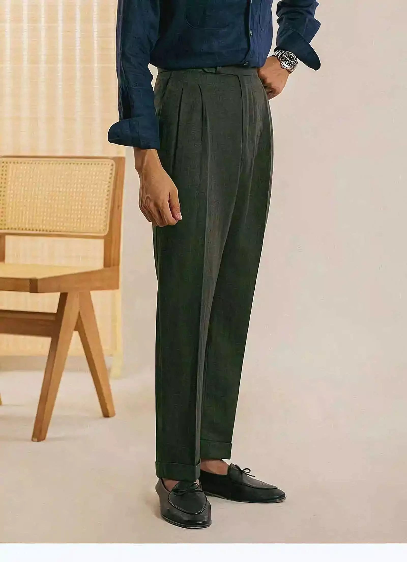 The Amalfi Linen Dress Pants - The Amalfi Linen Dress Pant | Men's High Waisted Trousers | AlexShogun Alex Shogun Men's Clothes
