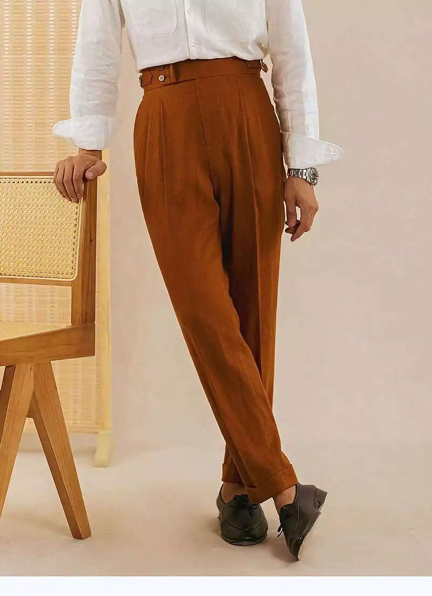 The Amalfi Linen Dress Pants - The Amalfi Linen Dress Pant | Men's High Waisted Trousers | AlexShogun Alex Shogun Men's Clothes