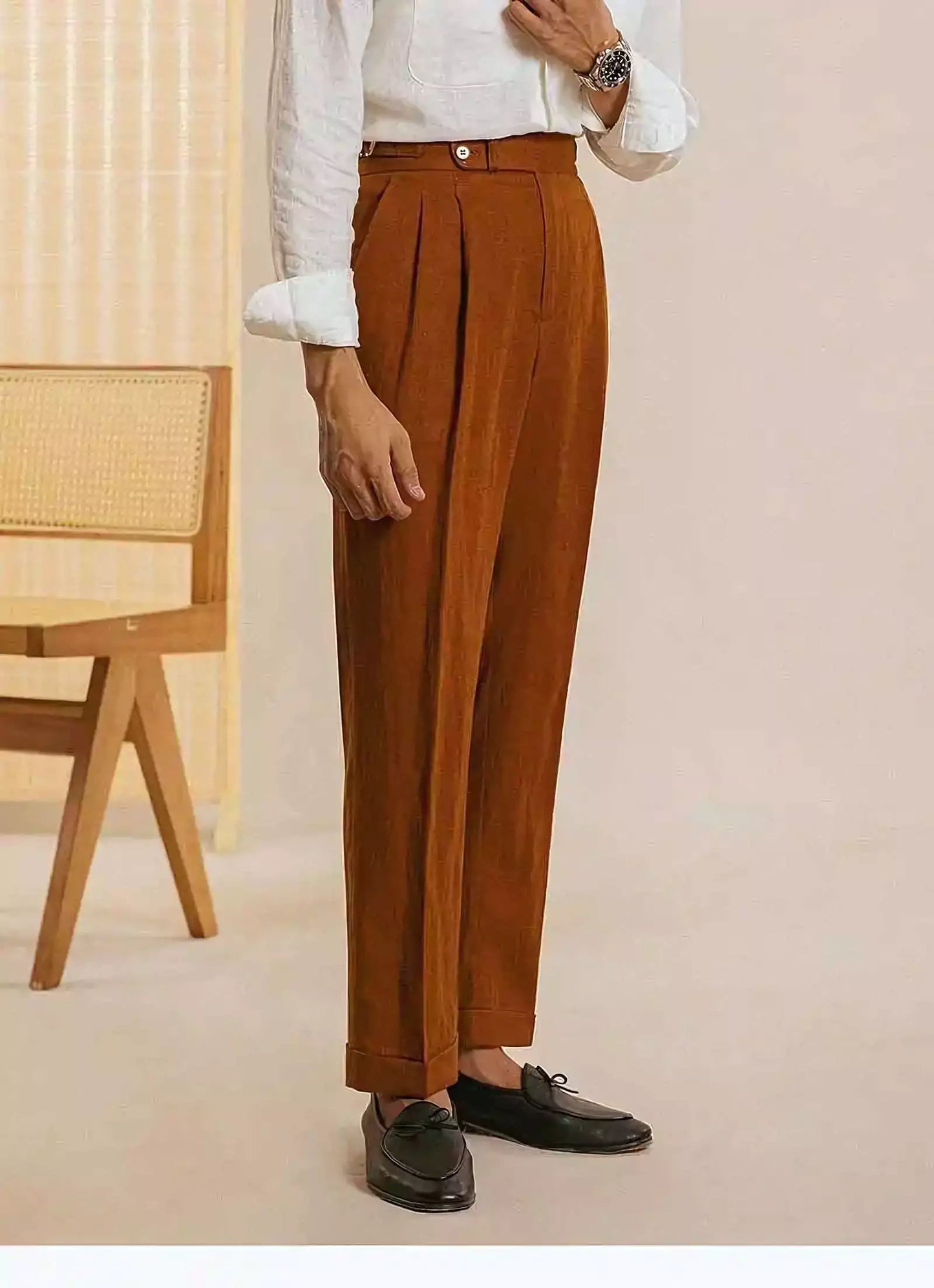 The Amalfi Linen Dress Pants - The Amalfi Linen Dress Pant | Men's High Waisted Trousers | AlexShogun Alex Shogun Men's Clothes