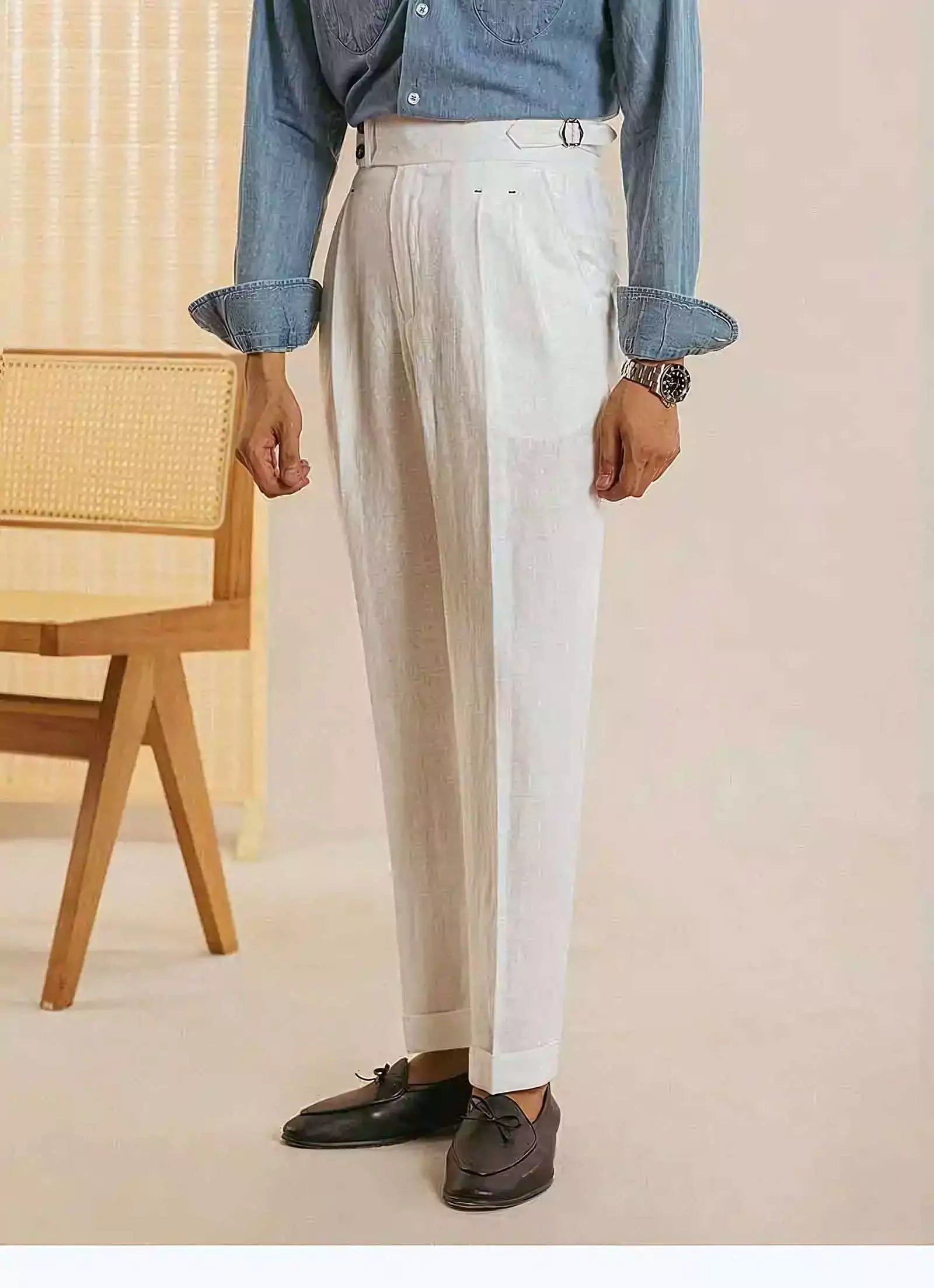 The Amalfi Linen Dress Pants - The Amalfi Linen Dress Pant | Men's High Waisted Trousers | AlexShogun Alex Shogun Men's Clothes
