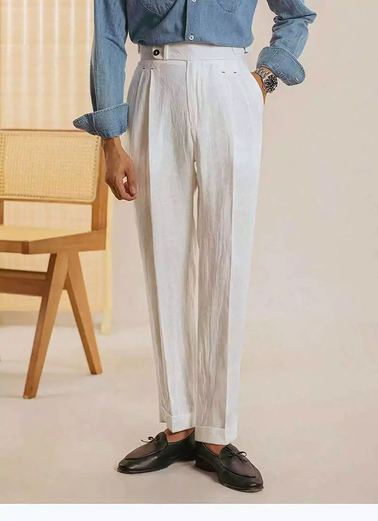 The Amalfi Linen Dress Pants - The Amalfi Linen Dress Pant | Men's High Waisted Trousers | AlexShogun Alex Shogun Men's Clothes
