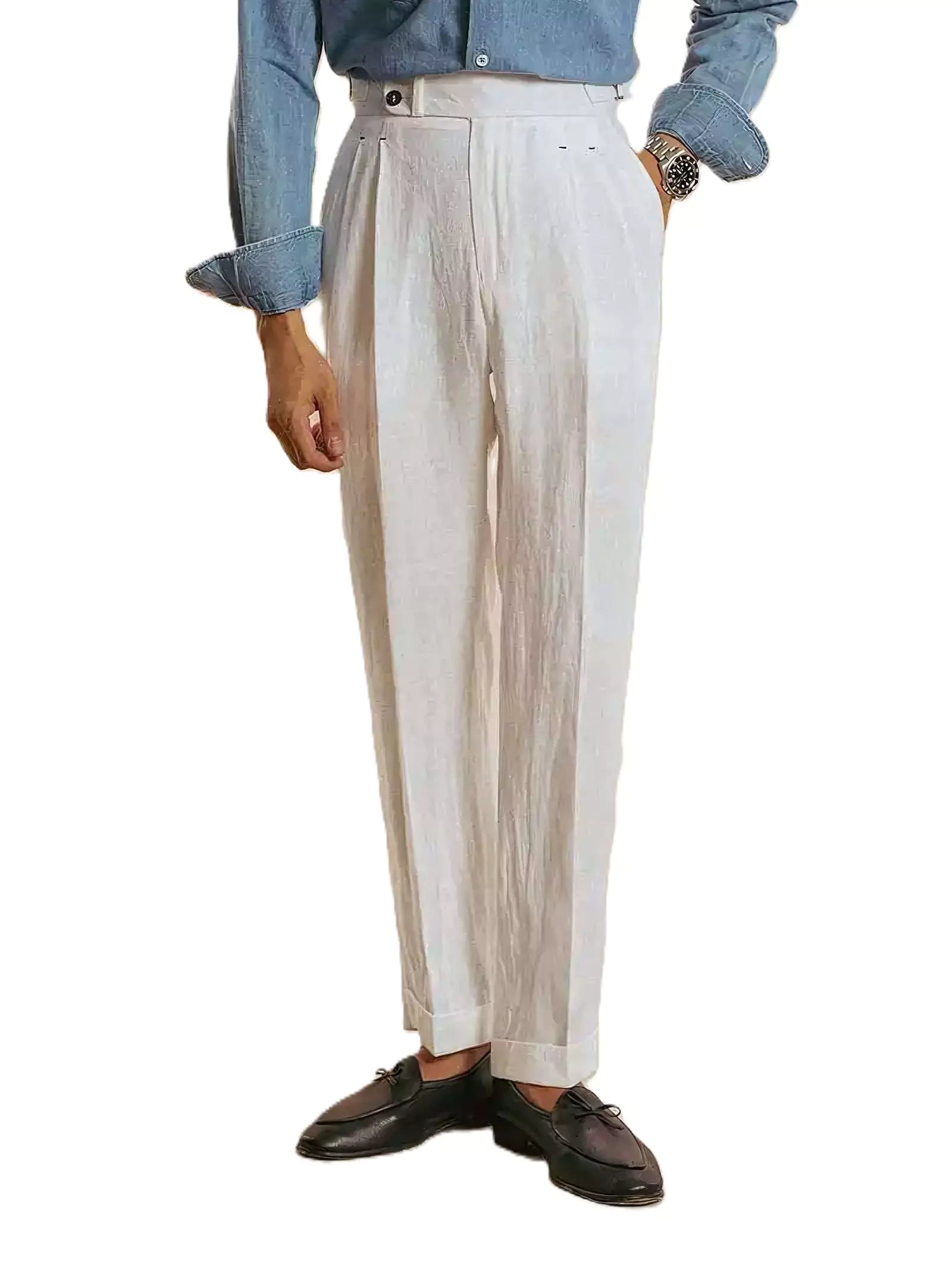 The Amalfi Linen Dress Pants - The Amalfi Linen Dress Pant | Men's High Waisted Trousers | AlexShogun Alex Shogun Men's Clothes
