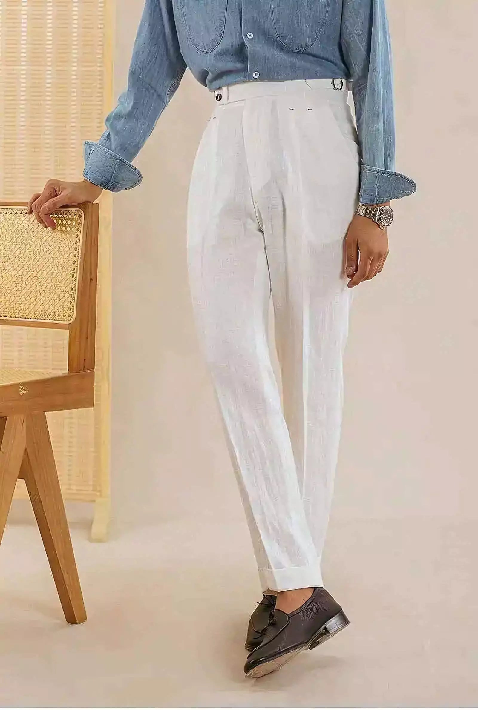 The Amalfi Linen Dress Pants - The Amalfi Linen Dress Pant | Men's High Waisted Trousers | AlexShogun Alex Shogun Men's Clothes