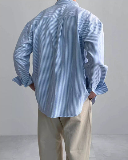 The Osaka Chill Striped Shirt - Oversized Striped Shirt – Blue & White Button Down Alex Shogun Men's Clothes