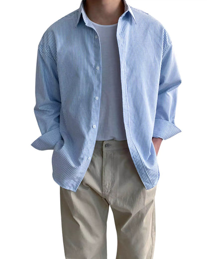The Osaka Chill Striped Shirt - Oversized Striped Shirt – Blue & White Button Down Alex Shogun Men's Clothes