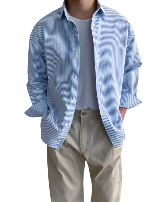 The Osaka Chill Striped Shirt - Oversized Striped Shirt – Blue & White Button Down Alex Shogun Men's Clothes