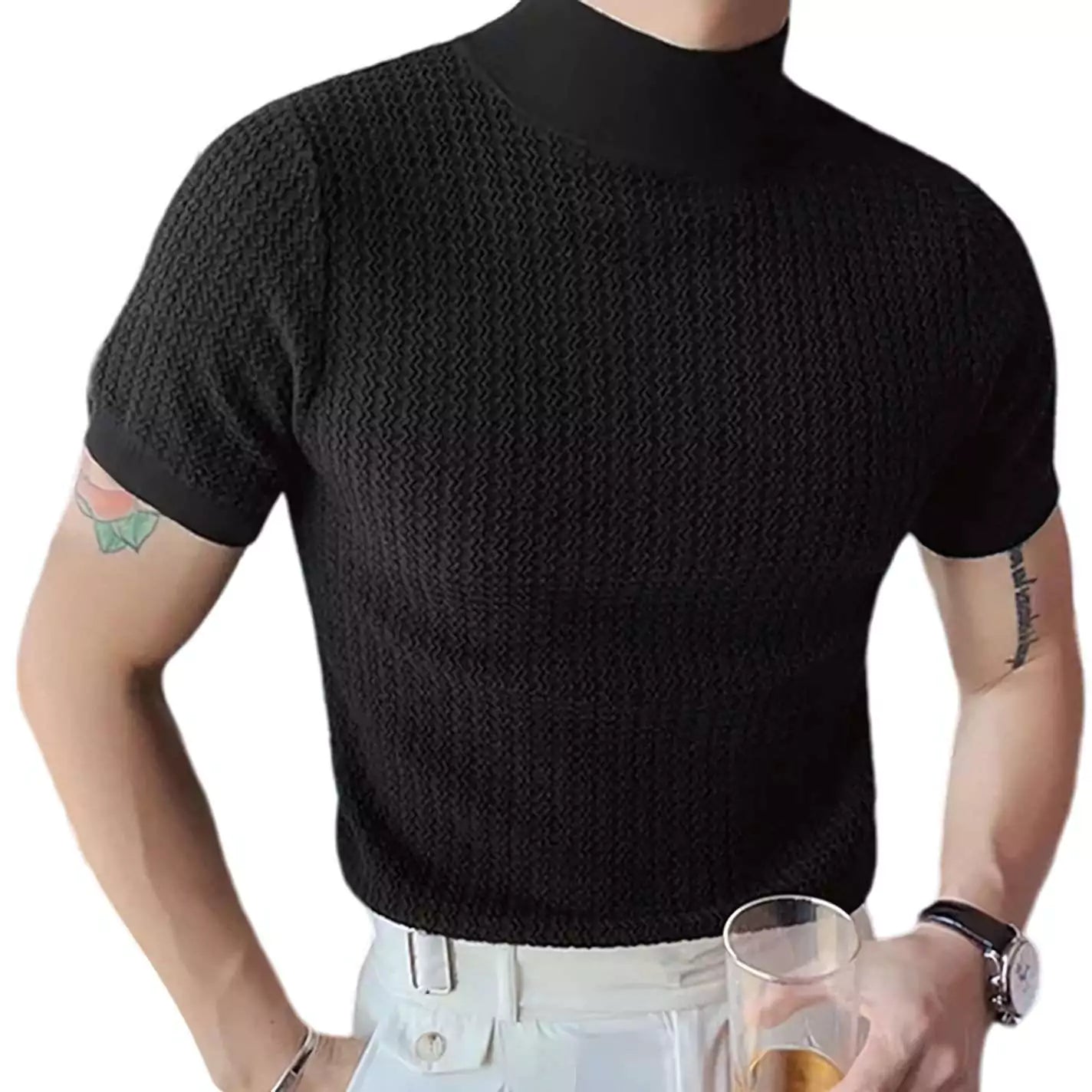 Alex Shogun Tight Knitted T-shirt - Comfortable Men Turtleneck T-Shirt: Best | Perfect T Shirts for Men Alex Shogun Men's Clothes