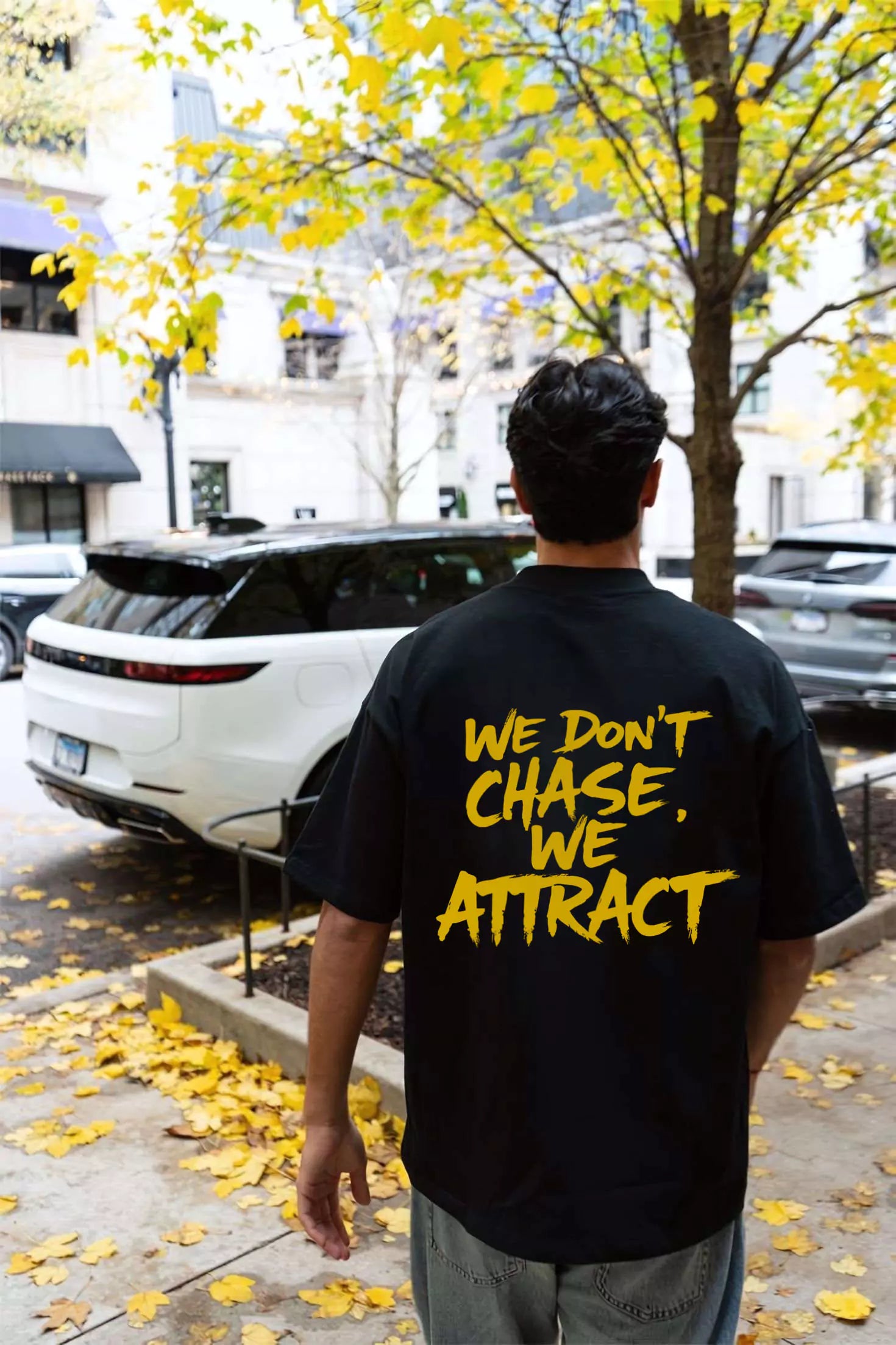 Statement Tee – "We Don’t Chase. We Attract" - Motivational Tee Shirts Oversized Tees - Elevate Your Style Today! Alex Shogun Men's Clothes