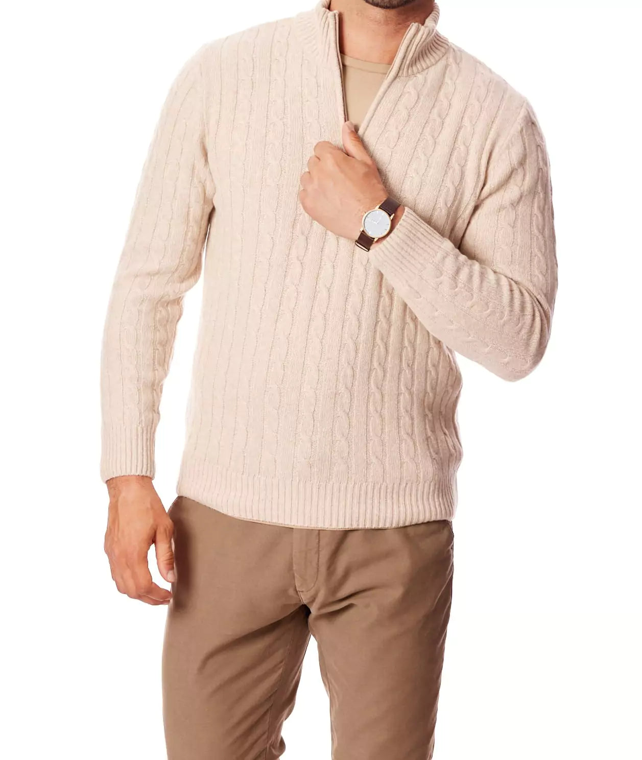 Zip-Neck Cotton Crew Sweater - Cozy Cable Knit Quarter Zip Sweater | Elevate Your Fall Style Alex Shogun Men's Clothes