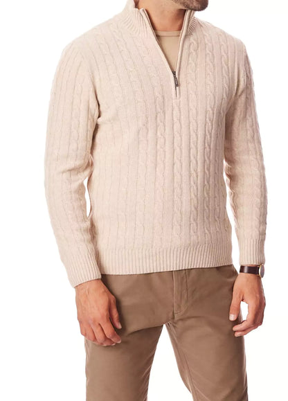 Zip-Neck Cotton Crew Sweater - Cozy Cable Knit Quarter Zip Sweater | Elevate Your Fall Style Alex Shogun Men's Clothes