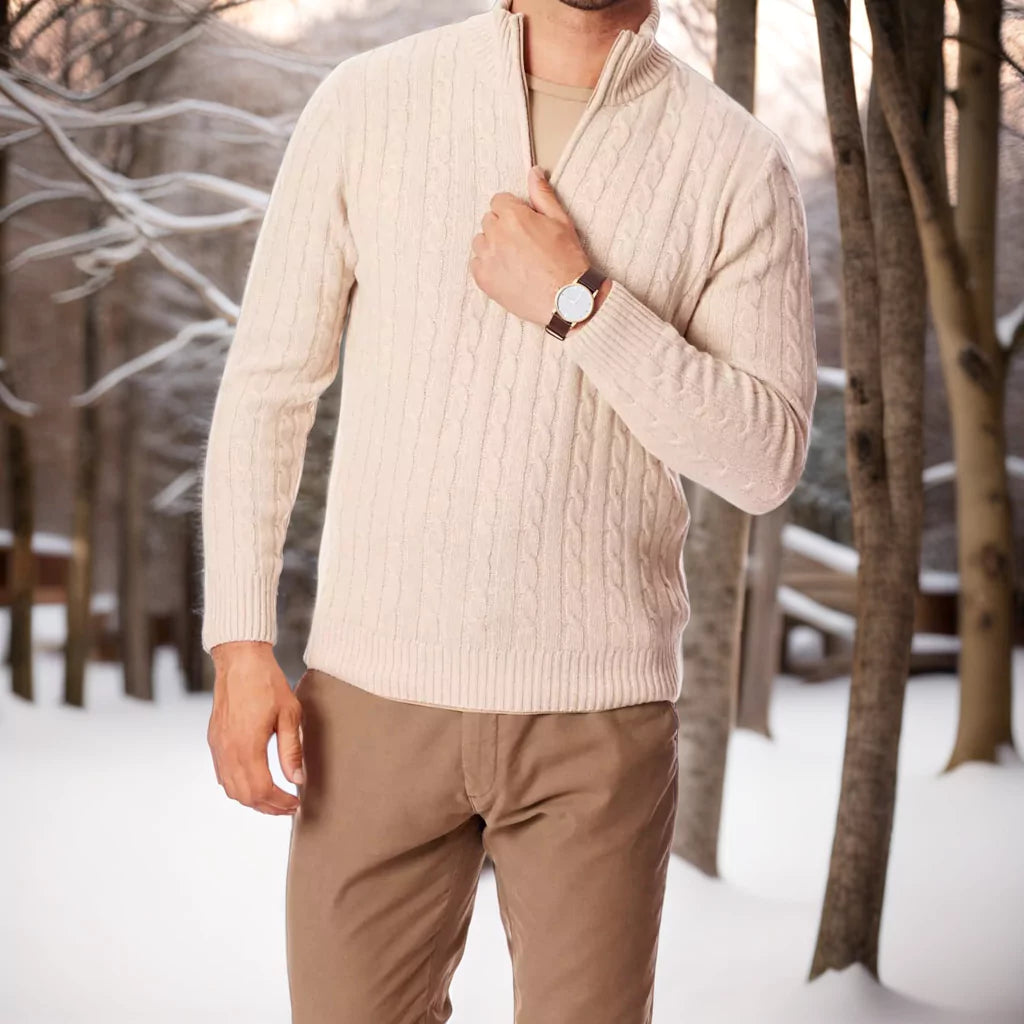 Zip-Neck Cotton Crew Sweater - Cozy Cable Knit Quarter Zip Sweater | Elevate Your Fall Style Alex Shogun Men's Clothes